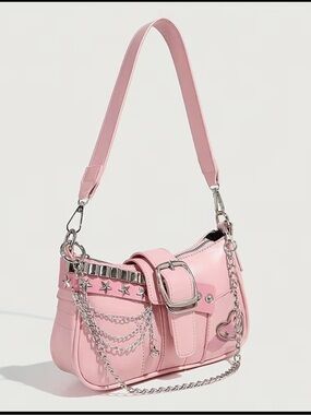 Affordable Fashion Finds Pink Studded Chain Shoulder Bag